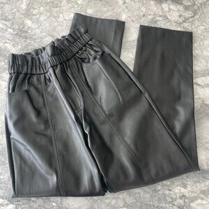 Elan Straight Leg Paperbag Faux Leather Pants Black Size Small